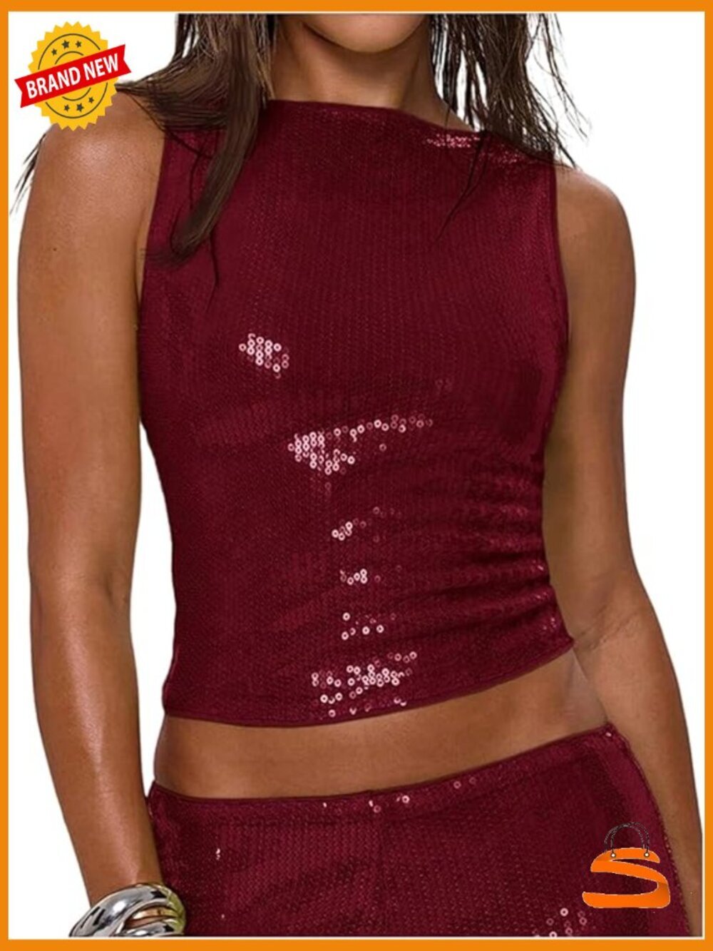 Sparkly Sequin Crop Tank Top Sleeveless Y2k Rave Top Going Out Party
